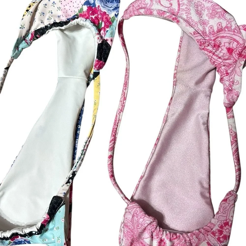 Frankie’s bikinis women’s xs set of (2) bikini bottoms scrunch patchwork paisley